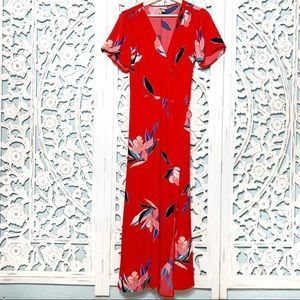 A new day red tropical wrap dress sz M